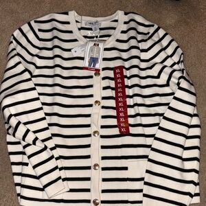 Nine West Black and White Striped Cardigan
